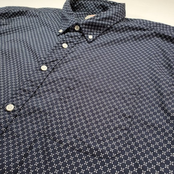 Faherty Shirt Mens 2XL Navy Blue All Over Print Casual Button Down Gorpcore - Picture 7 of 13